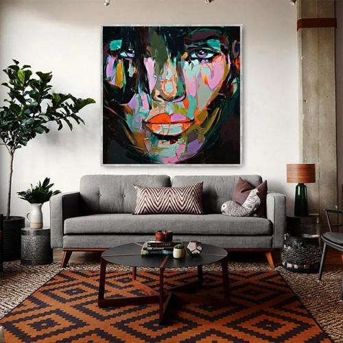 Face Yağlı Boya Dokulu Tablo 120X120 Gümüş Çerçeveli