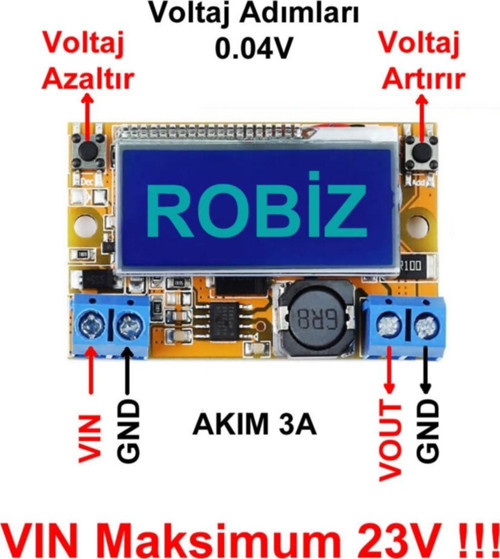 3a Ayarlanabilir Voltaj Düşürücü Modül Ekranlı Ayarlı Güç Kaynağı