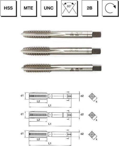 Makina Takım 5/8" HSS Normu USA Normal Vidalı 3'lü Takım Kılavuzu - UNC - B00100141587