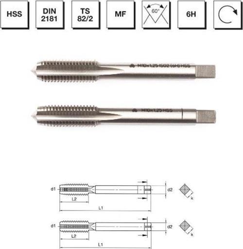 Makina Takım M10x1.25 HSS DIN 2181 Metrik İnce Vidalı 2'li Takım Kılavuzu (El Kılavuzu) - B00102031000