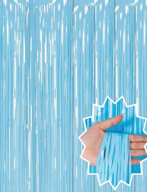 Soft Mavi Püsküllü Kapı Perdesi - Parti, Baby Shower, Sünnet Süsü 1x2 M