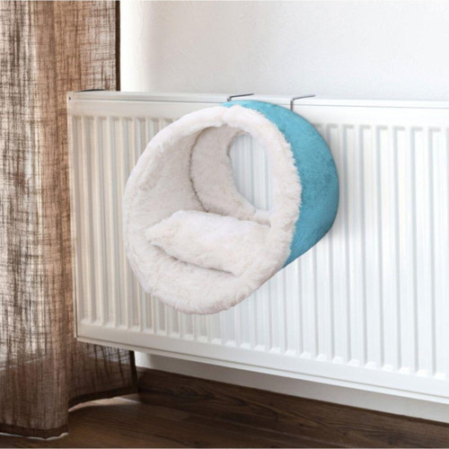 Kalorifer Üstü Askılı Yastıklı Peluş Kedi Yatağı 42 cm (Turkuaz&Beyaz)