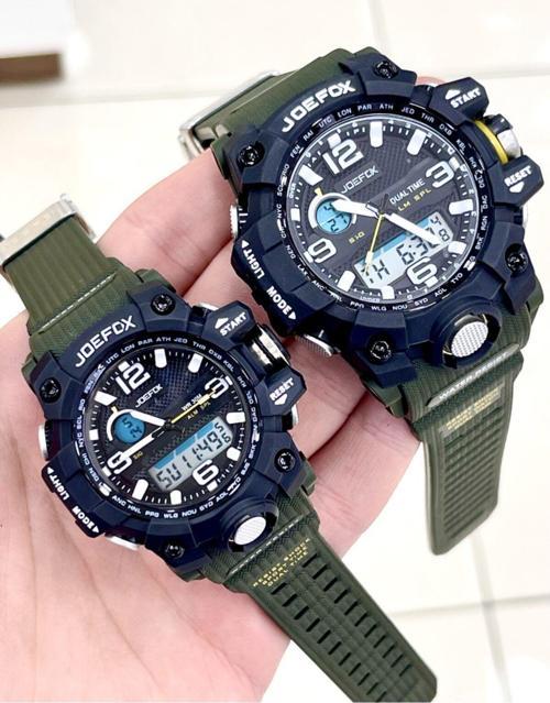 Silikon Kayış Dijital Anolog Yeşil Çift Saati