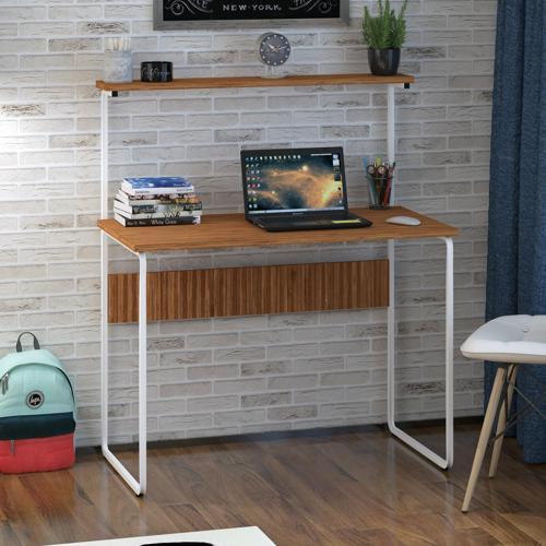 G Masa 100x50 Metal İskeletli Parlak Bambu Yüzey Ders Çalışma ve Bilgisayar Masası