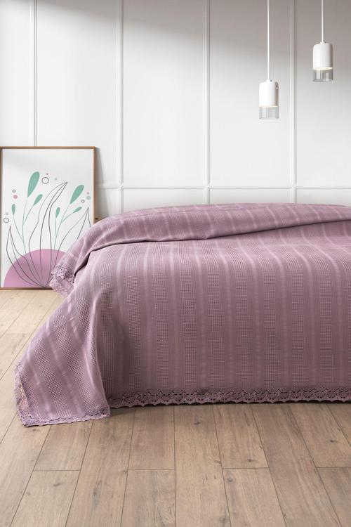 Dantelli Tek Kişilik Waffle Pike- %100 Pamuk Petekli Pike-160x230 cm-Lila