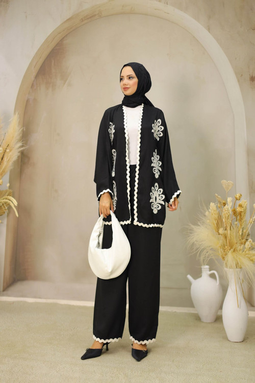 Kroşetalı Süzene İşlemeli Ceketli Kimono Takım