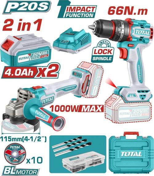 AKÜLÜ SET - DARBELİ MATKAP ve AKÜLÜ TAŞLAMA 2x4 AH AKÜ TCKLI20273E