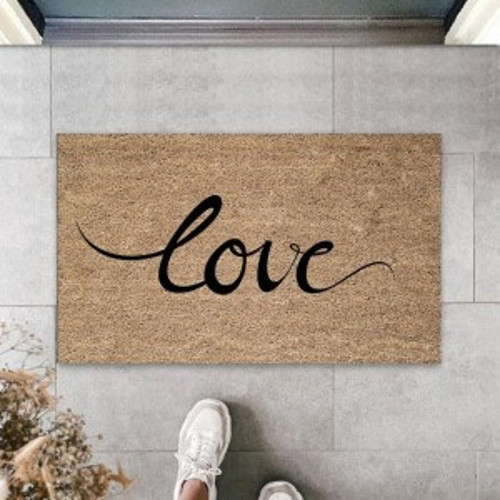 Bej Kapı Önü Paspası Büyük Yazılı Love Desen K-3316