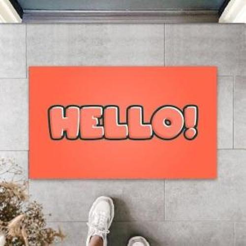 Turuncu Kapı Önü Paspası Hello Desen  K-3277