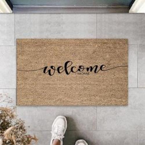Bej Kapı Önü Paspası Welcome Home Desen  K-3319
