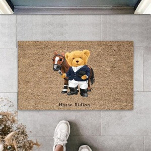 Dijital Horse Riding Ayıcık Bej Kapı Paspası Dış Mekan Paspas K-3184