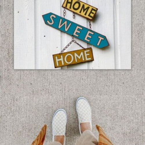 Dijital Baskı Dekoratif Home Sweet Home Beyaz Kapı Önü Paspası K-1229