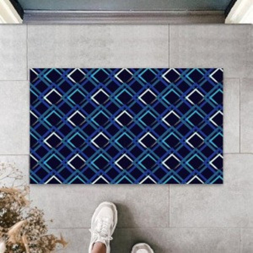 Koyu Mavi Kapı Önü Paspası Büyük Kareler Desen K-3231