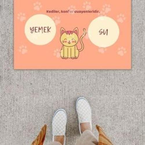 Dijital Baskı Dekoratif Kedi Yavruağzı Kapı Önü Paspası K-1212