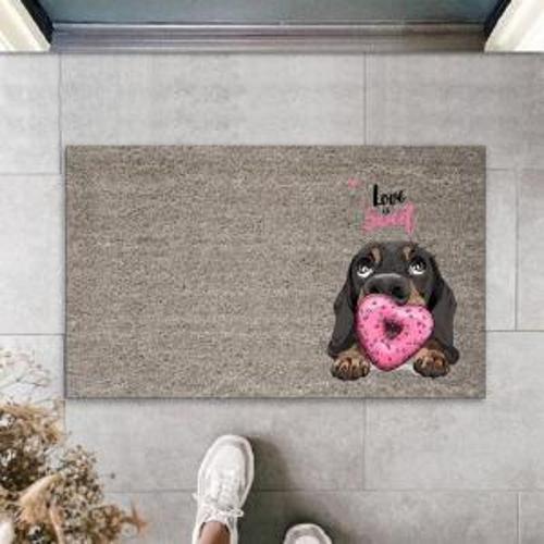 Dijital Baskı Gri Love Sweet Köpekli Dekoratif Kapı Paspası K-2057