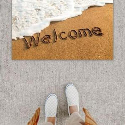 Dijital Baskı Dekoratif Welcome Beyaz Kapı Önü Paspası K-1253