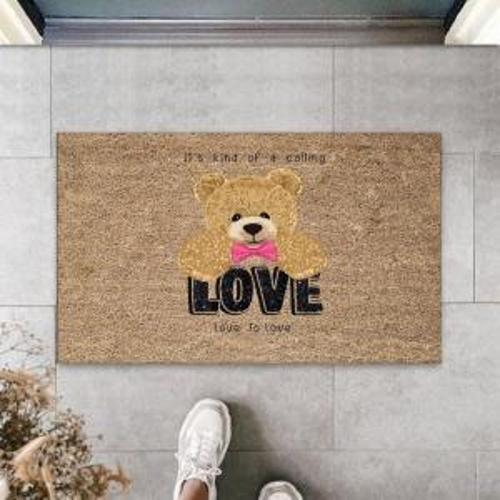 Bej Kapı Önü Paspası Love To Love Ayıcık Desen  K-3335