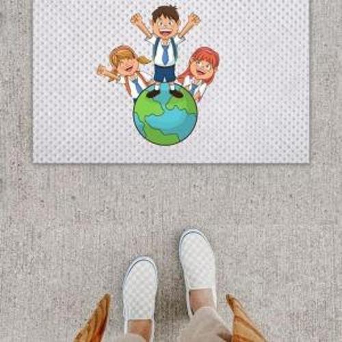 Dijital Baskı Dekoratif Mutlu Çocuklar Beyaz Kapı Önü Paspası K-1285