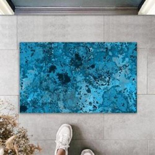 Dekoratif Dijital Baskı Mavi Batik Dış Mekan Paspas K-2095