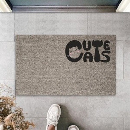 Dijital Baskı Gri Kedili Cute Cats Dekoratif Kapı Paspası K-2063
