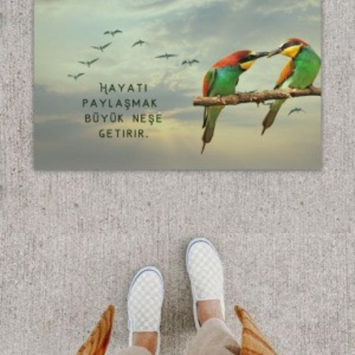 Dijital Baskı Dekoratif Tropikal Kuş Gri Kapı Önü Paspası K-1222
