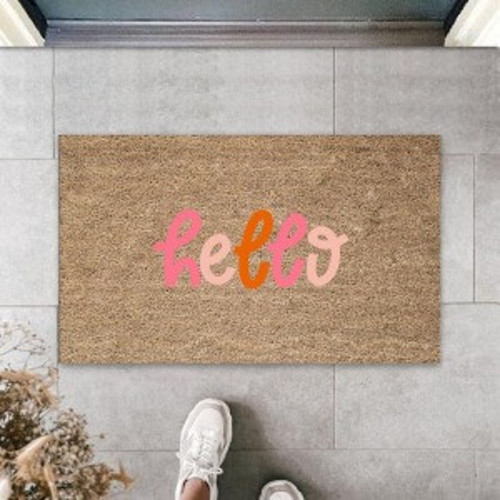 Pembe Kapı Önü Paspası Hello Desen K-3282