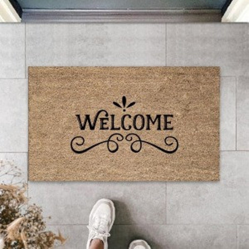 Siyah Kapı Önü Paspası Motifli Welcome Desen K-3309