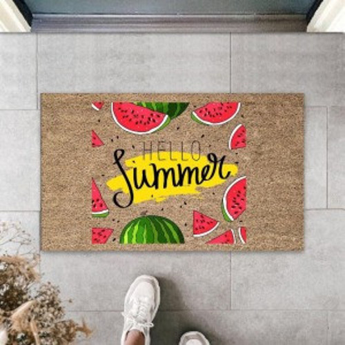 Kahverengi Kapı Önü Paspası Hello Summer Karpuz Dilimleri Desen K-3267