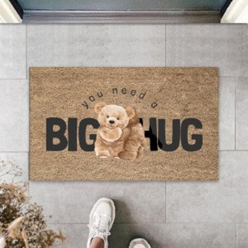 Dekoratif Dijital Big Hug Ayıcık Bej Kapı Paspası Dış Mekan Paspas K-3190