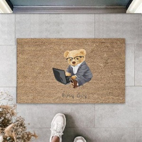 Dijital Busy Guy Ayıcık Bej Kapı Paspası Dış Mekan Paspas K-3169