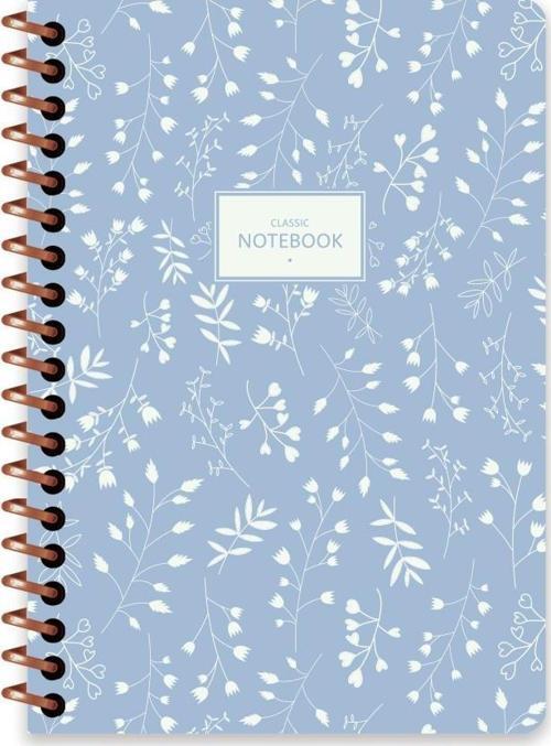 Keskin A6 Çizgili Spiralli Pastel Flora Defter - Mavi