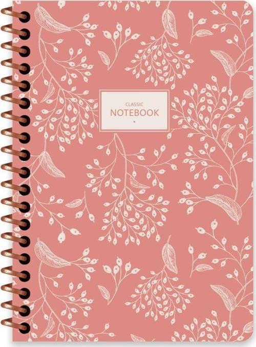 Keskin A6 Çizgili Spiralli Pastel Flora Defter - Turuncu