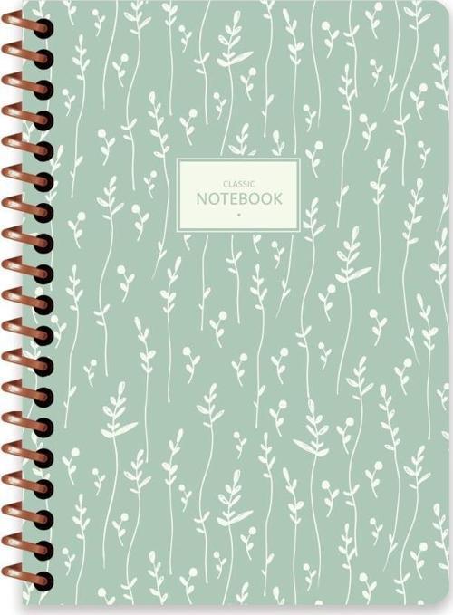 Keskin A6 Çizgili Spiralli Pastel Flora Defter - Yeşil