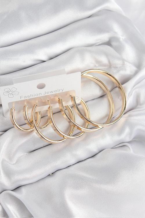 Pirinç Halka Model Gold Renk Kadın Set Küpe - EBJ250802W37051