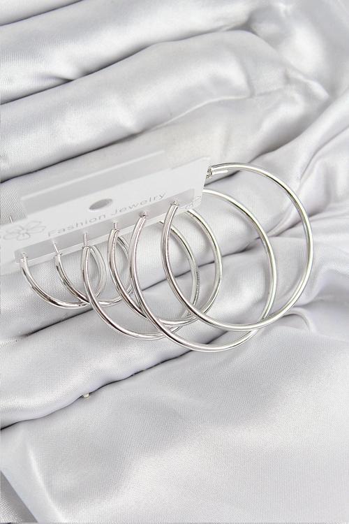 Pirinç Halka Model Gümüş Renk Kadın Set Küpe - EBJ250802W37036