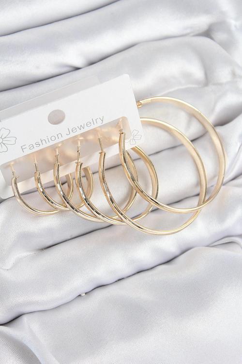 Pirinç Halka Model Gold Renk Kadın Set Küpe - EBJ250802W37043