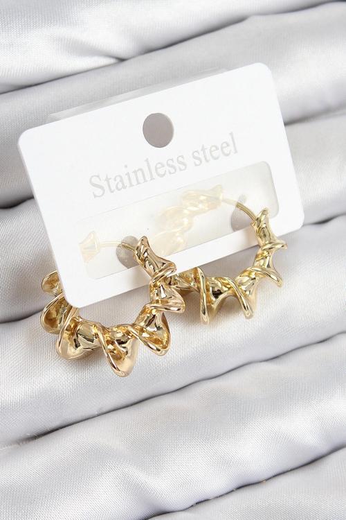 Pirinç Kıvrımlı Halka Model Gold Renk Kadın Küpe - EBJ250802W37016