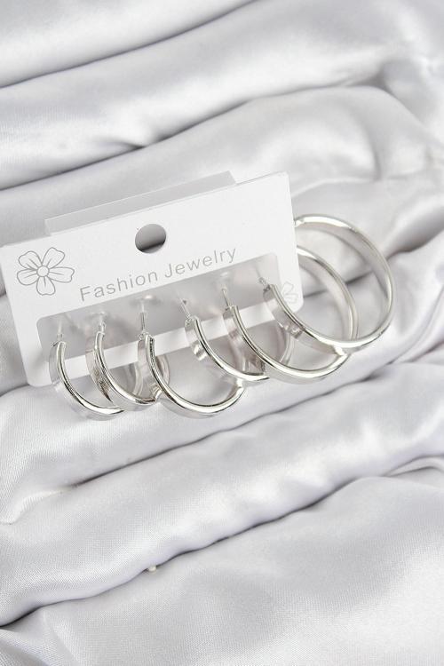 Pirinç Halka Model Gümüş Renk Kadın Set Küpe - EBJ250802W37044