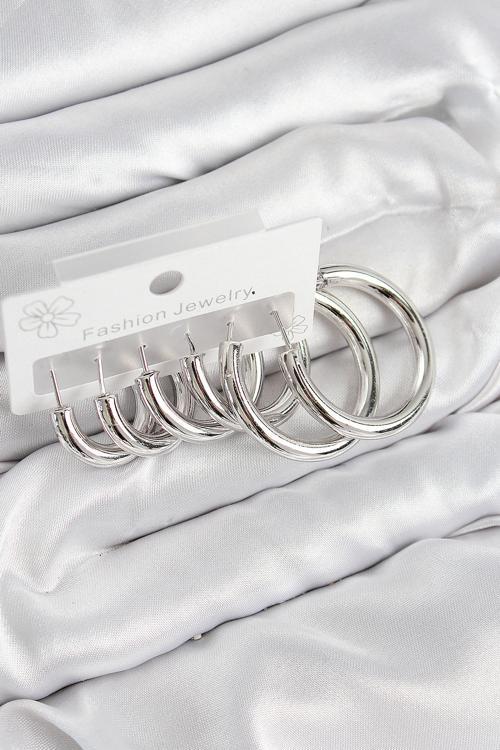 Pirinç Halka Model Gümüş Renk Kadın Set Küpe - EBJ250802W37052