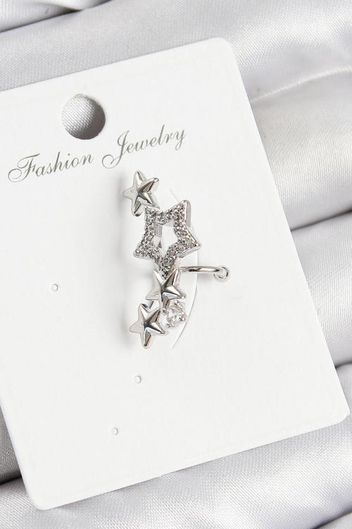 Pirinç Zirkon Taşlı Yıldız Model Gümüş Renk Sağ Kıkırdak Küpe - EBJ250802W36997