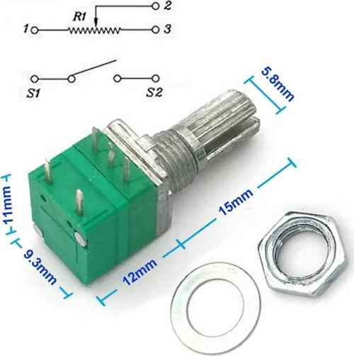 5 Pin 10kohm Potansiyometre B10K Anahtarlı Pot Tırtıklı 15mm Döner Ayarlanabilir Direnç Ses