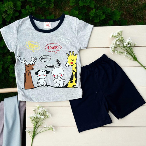 HAPPY DAY BASKILI TSHIRT ŞORT TAKIM Gri