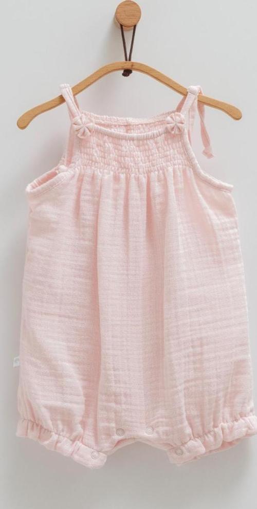 LITTLE GIRL İP ASKILI MÜSLİN KISA TULUM Pembe