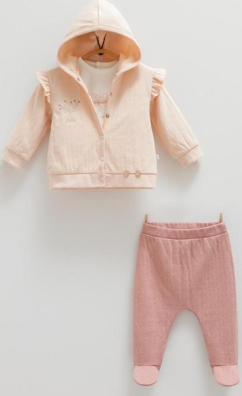 ROSE BABY KAPÜŞONLU FERMUARLI SWEAT PANTOLON ÜÇLÜ TAKIM Somon