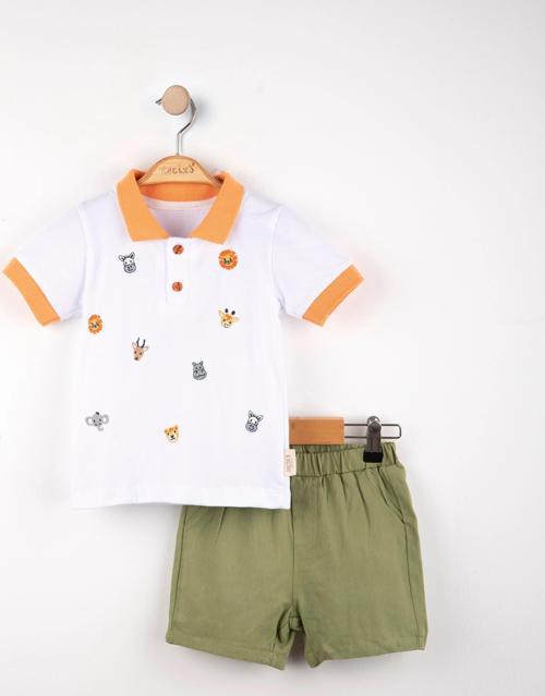 HAYVAN NAKIŞLI LAKOST TSHIRT ŞORT TAKIM Oranj
