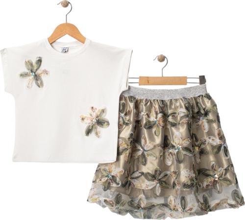 ÇİÇEKLİ TSHIRT ETEK TAKIM Yeşil