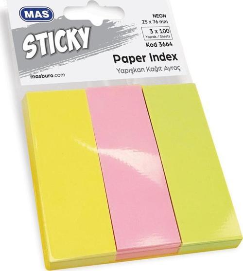 Yapışkanlı Kağıt Ayraç 25x76 Neon 100 S- 3 Renk 3664