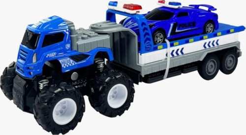 Sürtmeli 4X4 Polis Araç Taşıyıcı Tır – Die-Cast Oyuncak Seti (26 Cm Tır + 12 Cm Polis Araç)