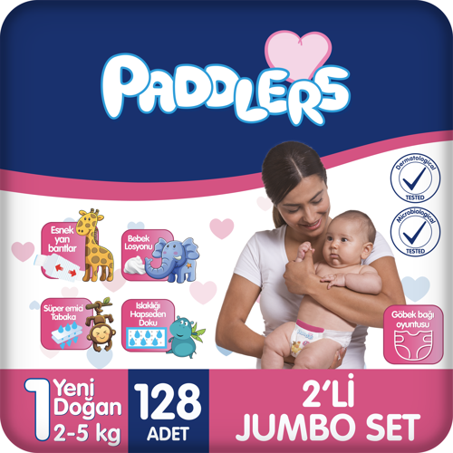 Bebek Bezi 1 Numara Yenidoğan 128 Adet (2-5 Kg) 2'li Jumbo Set