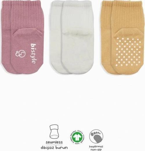 Nessiworld Bistyle Basic Kaymaz Penye Soket Çorap 3'Lü BS10106 Pudra Ekru Somon